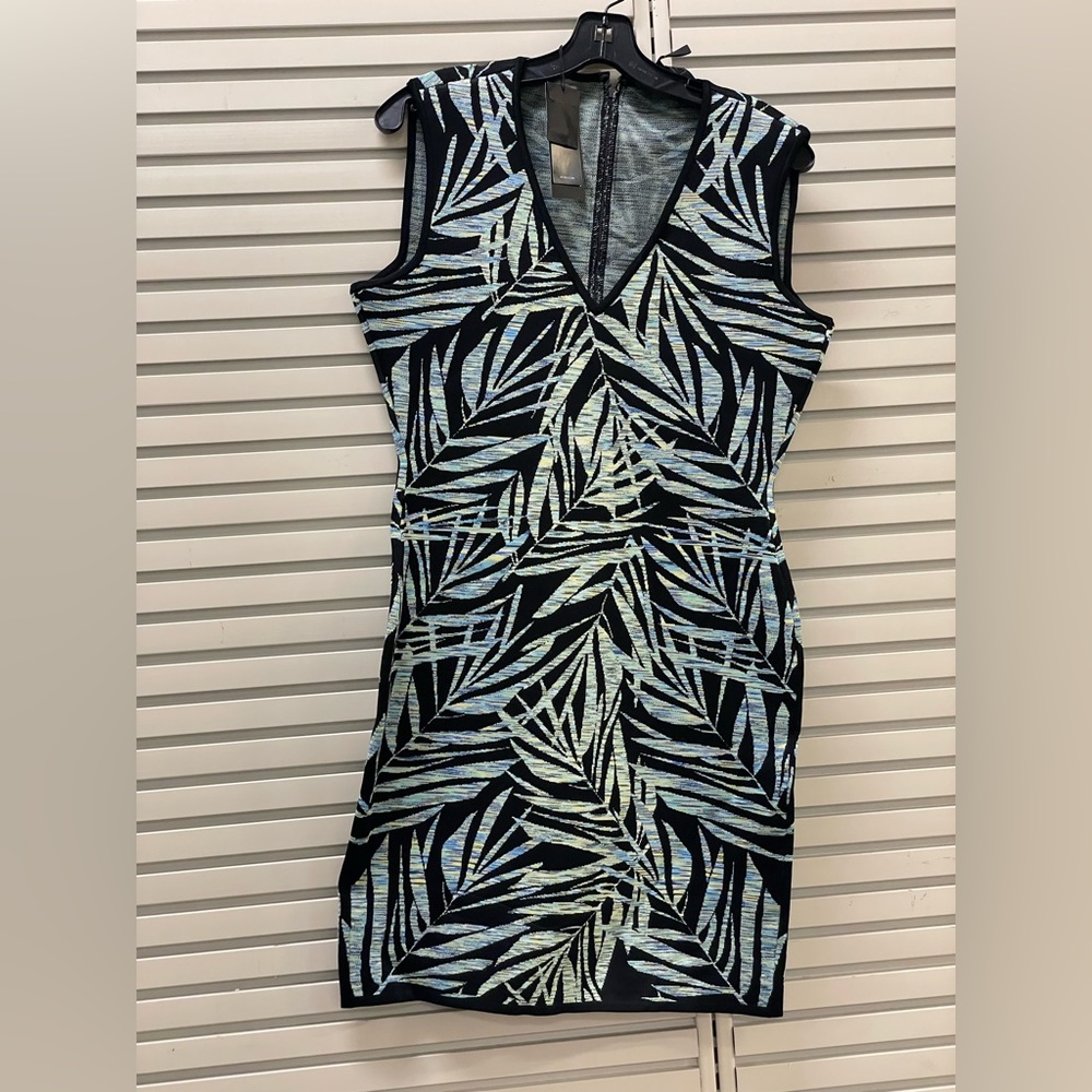BCBG Maxazria Dress. XS,S,M,L Black with blue/yellow/white/ design Moving Sale